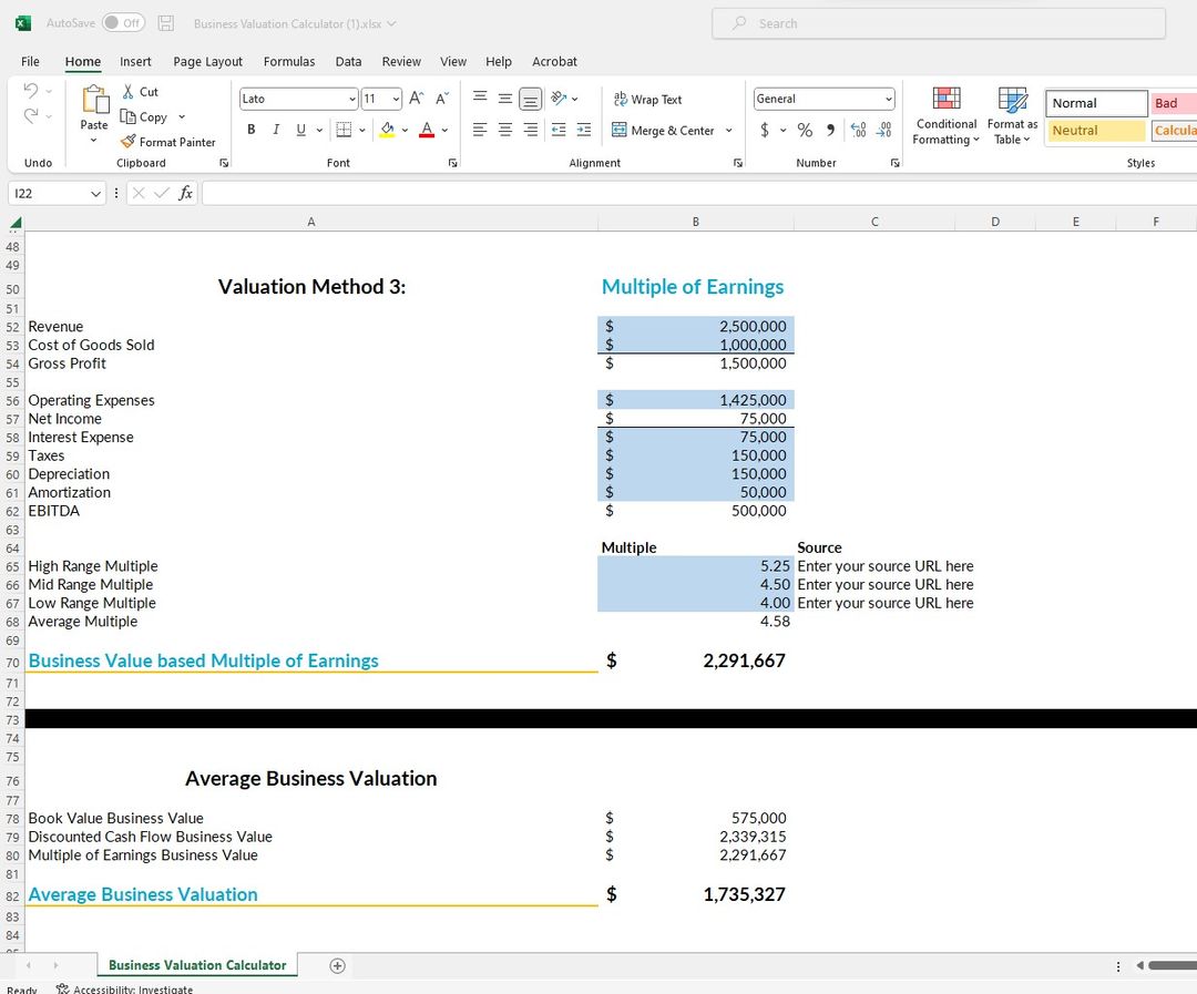 Free business valuation calculator projectionhub